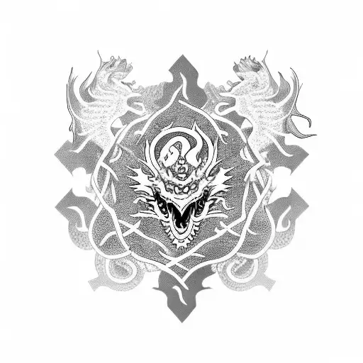 Tribal Chinese Dragon With Sea Turtle