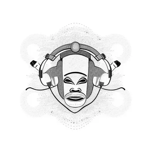 African Mask Edo Nigeria With Planets Starring Headphones