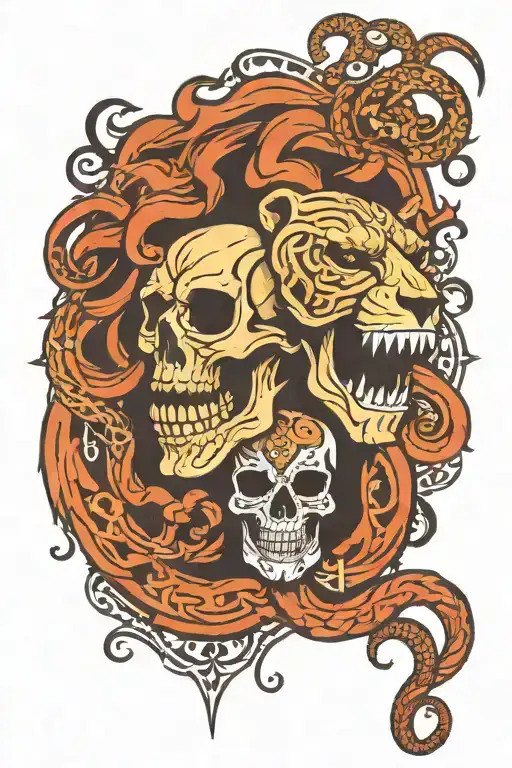Skull And Lions And Snakes And Crosses