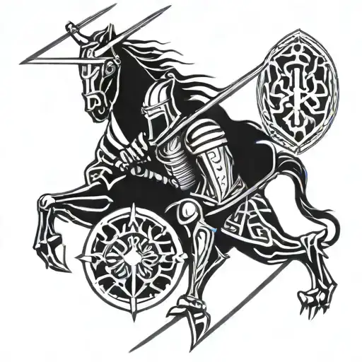 Knight On Throne With Son Carrying Shield And Daughter Dragging Sword