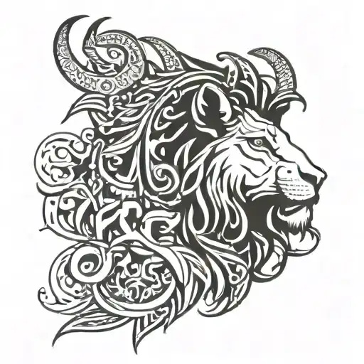 A Goat Head Ontop Of A Lion Head In A Graffiti Art Style