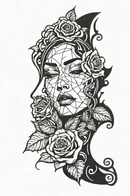 A Woman Face And Roses Through A Broken Mirror Reflecting