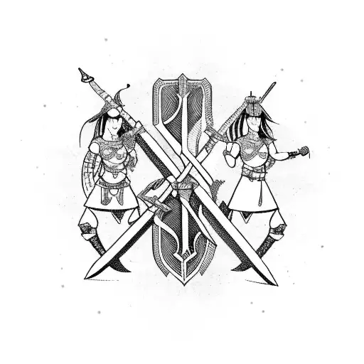 Path Shaped Like Sword With Four Female Warriors