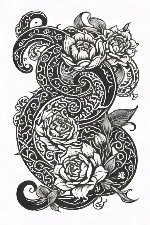 Tulip And Rose On Anchor Yin Yang Symbol Made Entirely Of Intricate