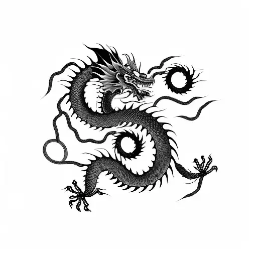 A Long Chinese Dragon In The Form Of A Spiral For The Shin