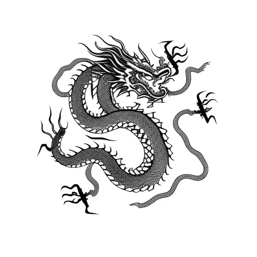 A Long Chinese Dragon In The Form Of A Spiral For The Shin