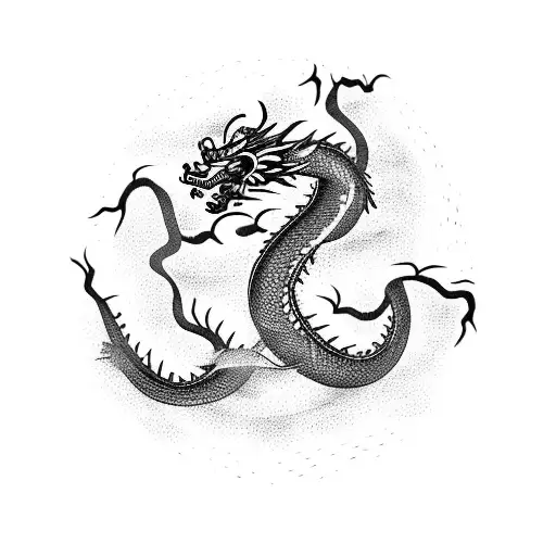 A Long Chinese Dragon In The Form Of A Spiral For The Shin
