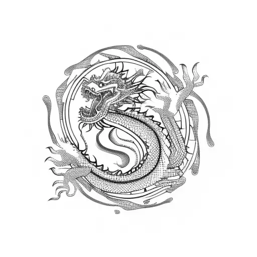A Long Chinese Dragon In The Form Of A Spiral