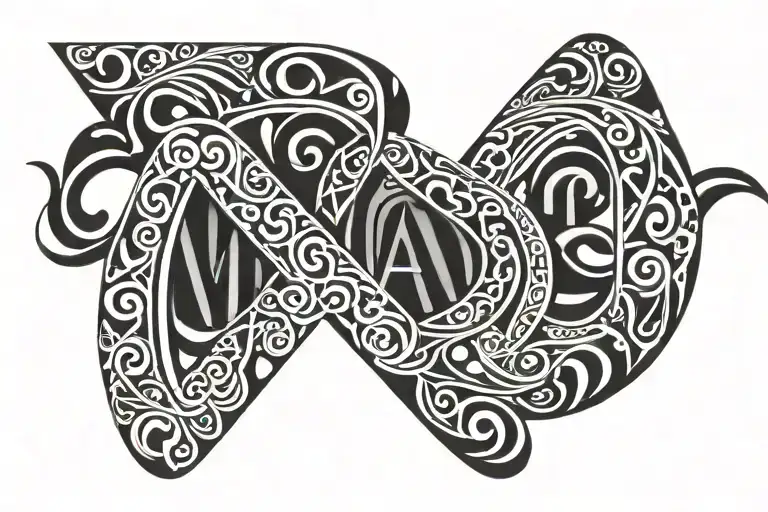 Maori Design Letters Whanau In It Blue Black And White Tattoo Design Using Letters