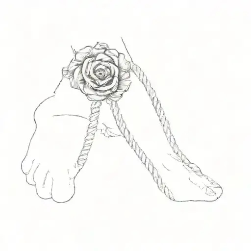 A Paw Print Surrounded With A Rope With A Rose
