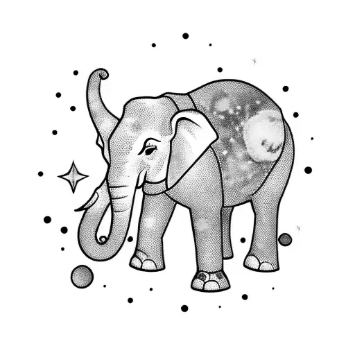 A Cosmic Elephant Floating In Space Surrounded By Colorful Planets