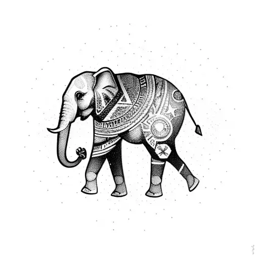 A Cosmic Elephant Floating In Space Surrounded By Colorful Planets