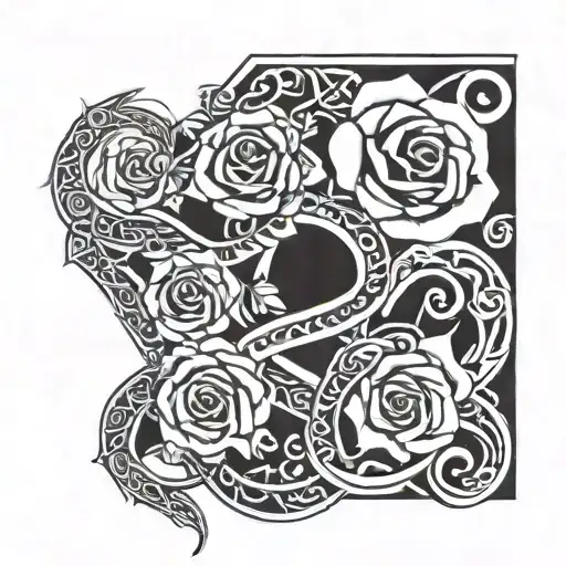 Arm Band With Viking Letters With Roses And A Snake Around The Arm Band