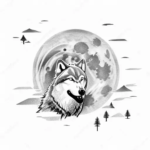 Wolf Howling At The Moon On A Cliff In The Forest