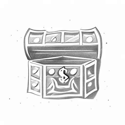 A Sketch-style Dragon Guarding A Treasure Chest Filled With Money