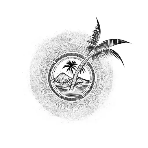 Polynesian Forearm Sleeve With Palm Tree On Inner Forearm