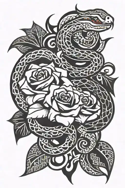 Rose And Snake And Symbol Of Twins