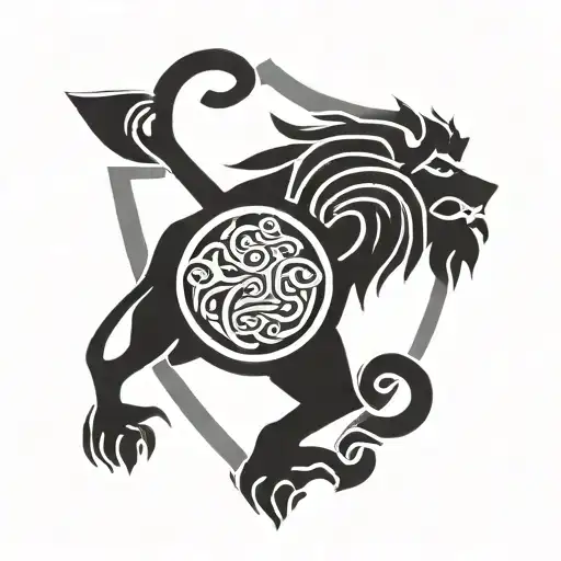 Celtic Lion Guarding A Shield Crossed