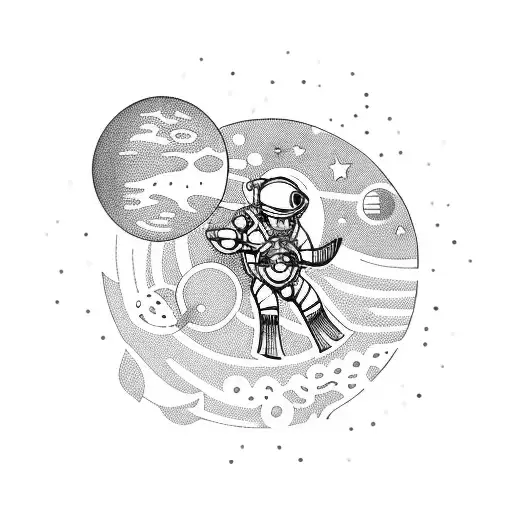 A Scuba Diver Floating In Space Surrounded By Planets And Stars
