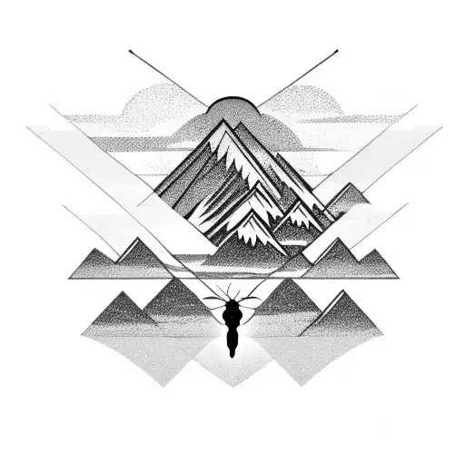 Mountain With Sunrise And A Butterfly