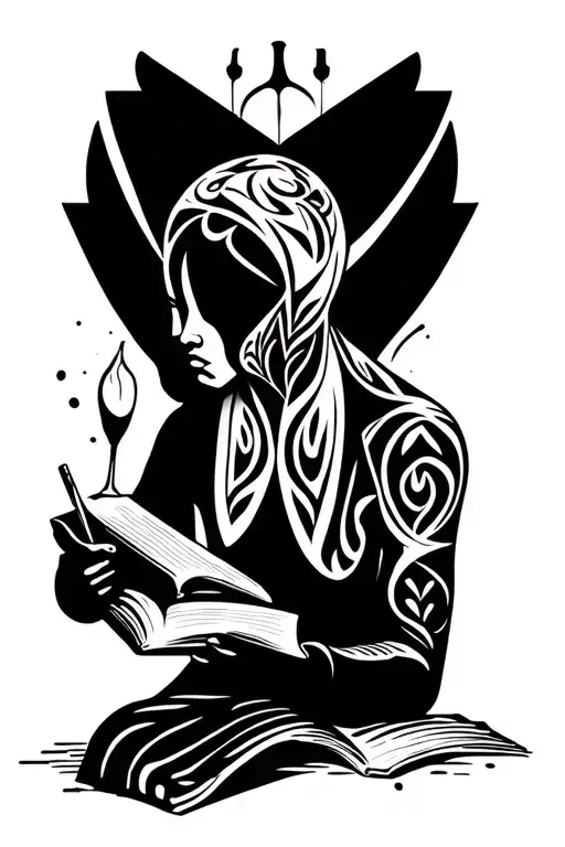 Person Writting A Book Surrounded By Bold Wineyard