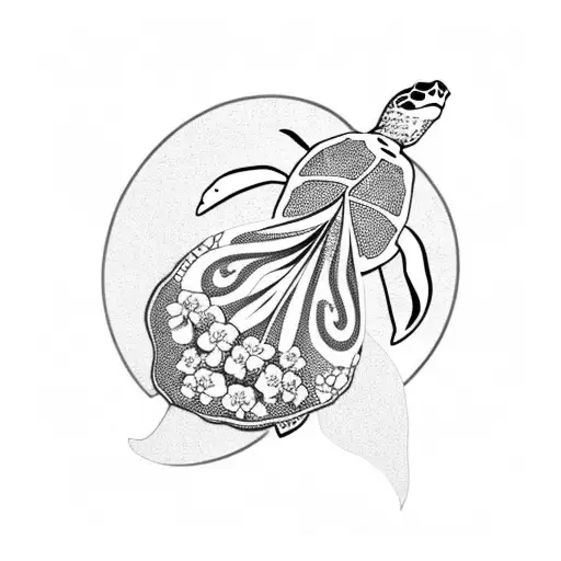 Turtle With Hibiscus Flowers On Shell