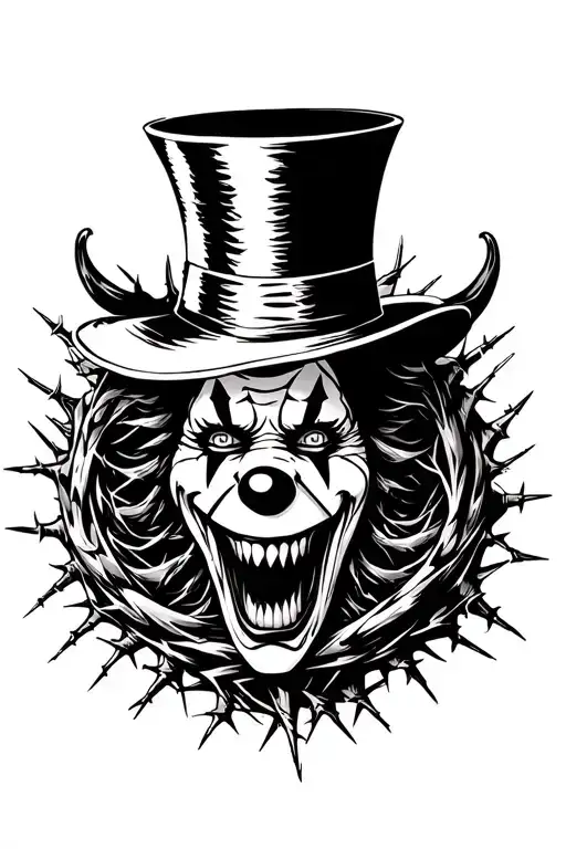 Demon Clown Eating Your Soul Weating A Top Hat Surrounded By Thorns