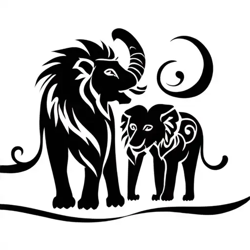 Lion And Elephant Family