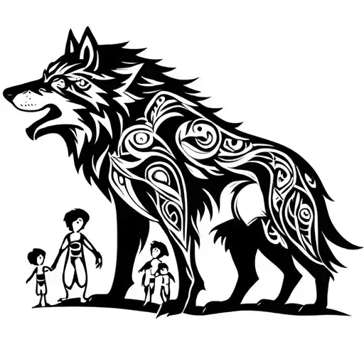 Father Wolf Protecting His 5 Children