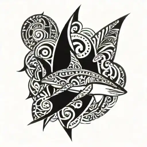 Polinesia Maori Shark And Trible Abstract Coloured