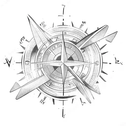 Father And Two Daughters Holding Hands And Compass Background