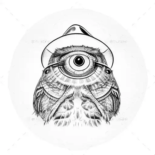 Potoo Bird With Large Eyes Wearing A Hat And A Monocle