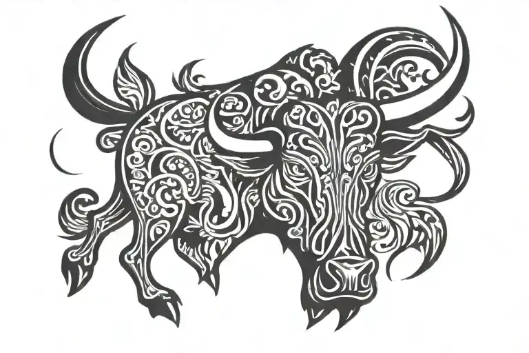 A Raging Bull In A Patch Of Iris Flower Surrounded