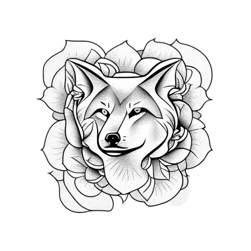 Camellia Flower And Wolf