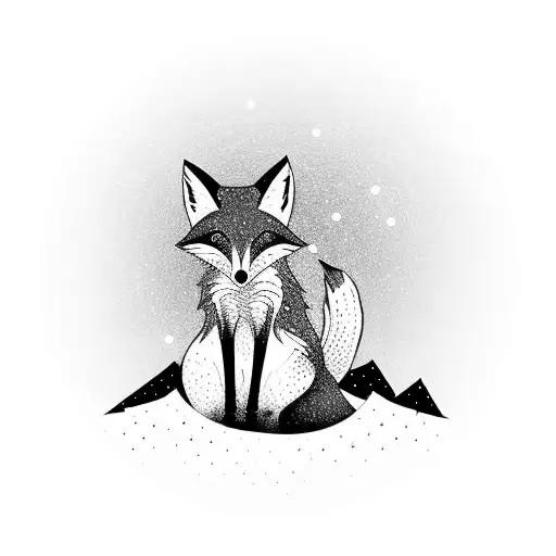 Fox Sitting On The Top Of Mountain At Night