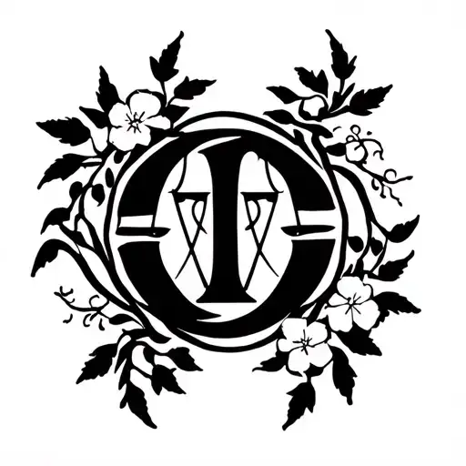 Libra Zodiac Sign Intertwined With Vines And Flowers