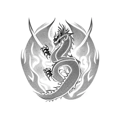 Fire Dragon With Blade And Time