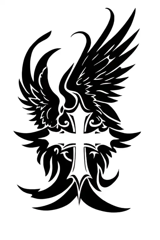 Angel Wings Spread With Cross In The Middle