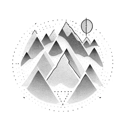 A Minimalist Tattoo Of A Mountain Range With Vertical Arrows Representing Progress And Growth