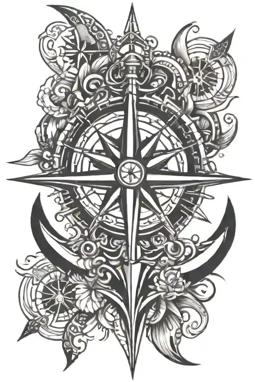 Fouled Anchor With Compass Rose And North Star