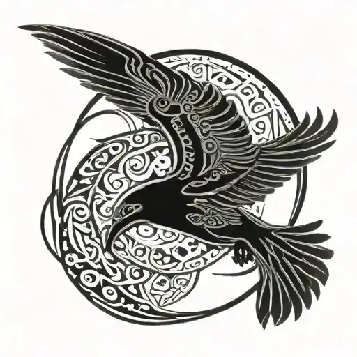 Gloving Moon And Raven Flying