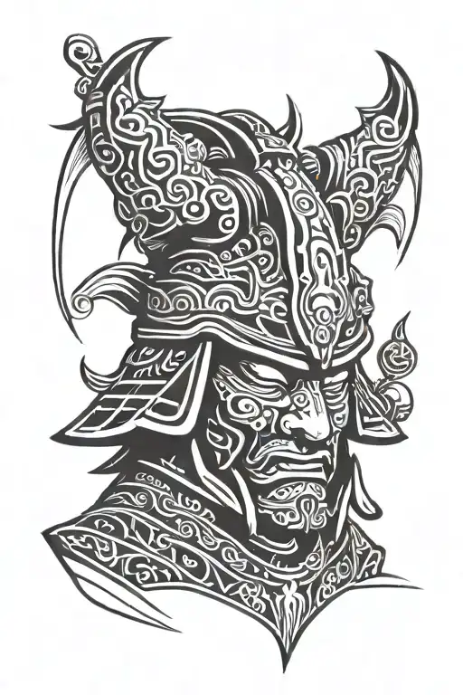Samurai Head With Helmet