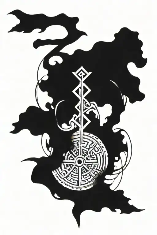 Vegvisir Tattoo With A Little Hint Of Chinese Letter Abstract