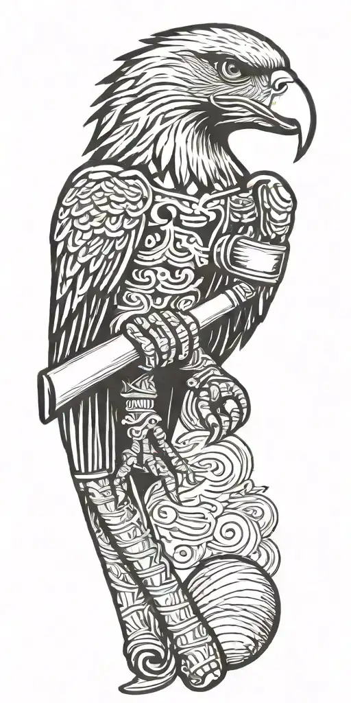 Music Notes Boxing Gloves Baseball Bat Eagle Perched 0206