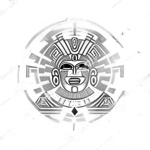 Aztec Warrior Surrounded By The Aztec Calendar
