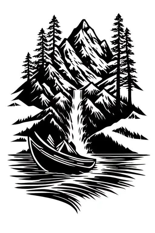 Mountains Waterfall Canoe