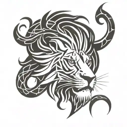 Tribal Tattoo For Shoulder Arm Area Lion Facing Off Against A Snake