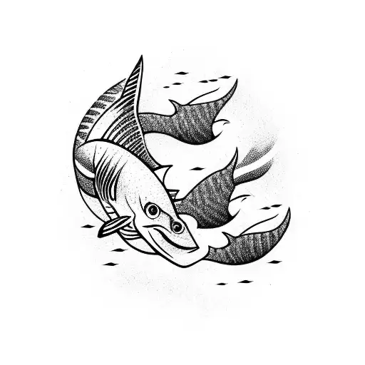 Tribal Waves With Fish And Shark