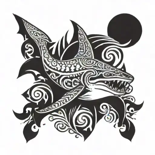 Tattoo Of Shark With Traditional Tribal Looks For All Around Half Sleeves