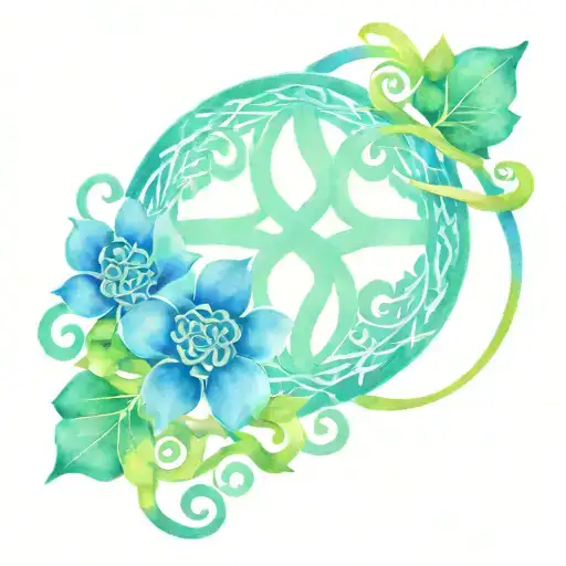 Celtic Family Knot Design Incorporating Elements Like Flowers